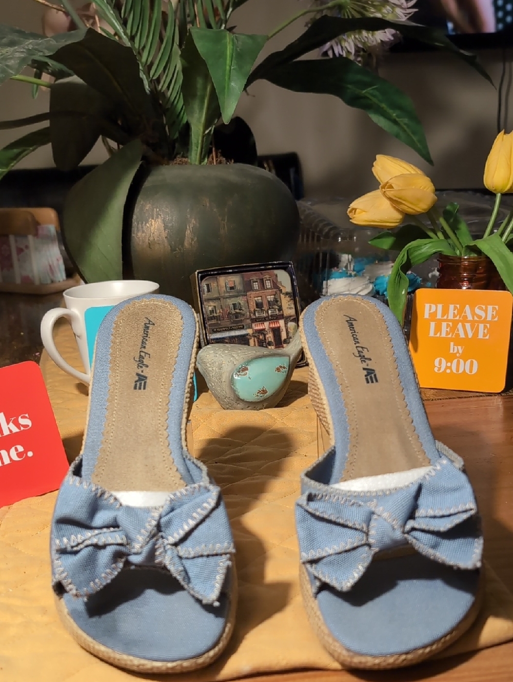 American Eagle Outfitters Light Blue Bow Slide Mules